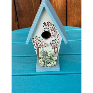 Hand-Painted Vintage Floral Wooden Birdhouse - Decorative Garden Art - 8" X 4"